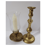 Brass Candlestick Holder Set with Glass Hurricane Shade