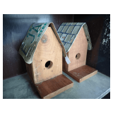 Handmade Birdhouses with License Plate Roofs