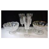 Crystal Glassware with Champagne Flutes, Bowls, and Tray