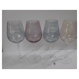 Set of Four Colored Patterned Stemmed Wine Glasses