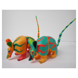 Bili Mendoza Carved Wood Armadillo Figurines