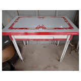 Antique Enamel Top Dining Table with Pull Out Leaves & Drawer