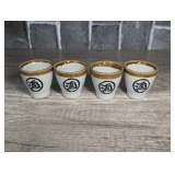 GLAZED STONEWARE SAKE CUPS WITH JAPANESE SYMBOL FOR 'SAKE'