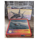 VINTAGE FACTORY SEALED REVELL MONOGRAM F-18C HORNET MODEL AND P51 MUSTANG PUZZLE, 'TWO DOWN, ONE TO GO'