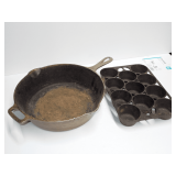 Griswold Erie PA Cast Iron Skillet and Muffin Pan
