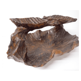 Hand-Carved Wooden Bowl/Basket with Leaf Design
