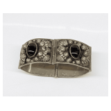 WWII ERA STERLING SILVER GEMSTONE CUFF BRACELET