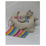 Canvas Tote Bag with Striped Pouch