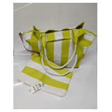 CYNTHIAH Lemonlime Stripe Tote Bag with Pouch