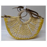 Straw Lemon-Colored Handbag with Wooden Handles