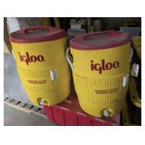 PAIR OF IGLOO INDUSTRIAL 10 GALLON DRINKING WATER COOLERS WITH SPIGOTS