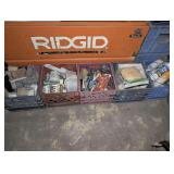 FIVE MILK CRATES FILLED WITH PAINTING SUPPLIES