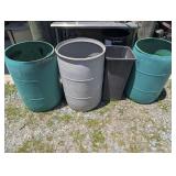 BARRELS AND TALL TRASH CAN