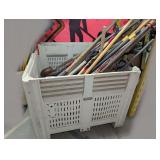 AGRICULTURAL BULK BIN AND CONTENTS INCLUDING A HUGE NUMBER OF SHOVELS, RAKES, BAR CLAMPS, AND MORE
