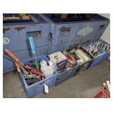 FIVE MILK CRATES FILLED WITH PAINTING SUPPLIES