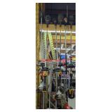 WEED TRIMMERS AND LIMB SAW HANGING FROM PALLET RACKING INCLUDING ECHO, DEWALT, AND MORE, SIX UNITS TOTAL