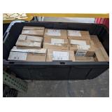 VERY LARGE TUB WITH WHEELS FILLED WITH AN ENORMOUS NUMBER OF UNUSED SMOKE DETECTORS IN ORIGINAL CASE BOXES