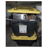 PAIR OF TUBS FILLED WITH SERVING TRAYS, BUNN COMMERCIAL COFFEE MAKER, AND MORE