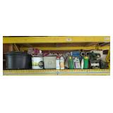 HEDGE CLIPPERS, FOGGER, GARDEN CHEMICALS, INSECTICIDE, AND MORE ON PALLET RACK SHELF FACING AISLE ONLY MARKED 1081