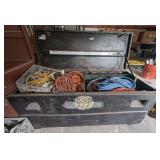 5-FT HEAVY METAL CONTRACTOR STORAGE BOX AND CONTENTS INCLUDING DROP CORDS, AIR HOSES, AND MORE