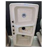 VINTAGE ENAMELED CAST IRON FARM STYLE THREE BASIN KITCHEN SINK