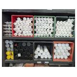 CONTENTS OF TWO SHELVES MARKED 1016 INCLUDING LIQUID NAILS, VARIOUS TYPES OF CAULK, KILZ, MILK CRATES, AND MORE