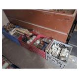 FIVE MILK CRATES FILLED WITH PAINTING SUPPLIES