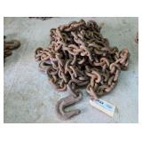 THICK CHAIN WITH TWO HOOKS, APPROXIMATELY 25 FT LONG