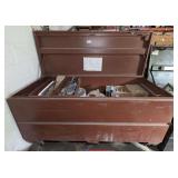 5-FT HEAVY METAL CONTRACTOR STORAGE BOX ON CASTERS AND CONTENTS INCLUDING PAINTING SUPPLIES