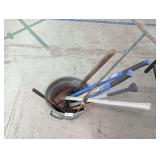 CAN FILLED WITH SLEDGEHAMMERS, AX, WATER CUT OFF TOOL, AND MORE