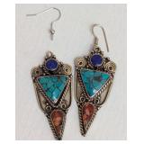 Gemstone Earrings Marked 925, Possibly Mixed Metals - Hook Needs to Be Reattached