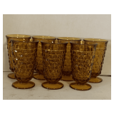 7 VINTAGE AMBER INDIANA GLASS CUBIST COLONY WATER GLASSES 6' TALL