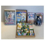 SHELF LOT TO INCLUDE 1999 TY TEANIE BEANIE BABY 'THE END' FROM MCDONALD'S, CHILDREN'S BLOCK PUZZLE & 2 DVD'S