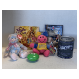 SHELF LOT TO INCLUDE 2004 TY BEANIE BABY 'TWIRL', HOT WHEELS TIN & MORE