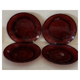 4 LUNCHEON PLATES - VINTAGE RUBY RED DINNERWARE BY CRISTAL D'ARQUES DURAND 8' ROUND
