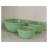 3 PIECE VINTAGE FIRE KING JADEITE SWIRL NESTING BOWLS