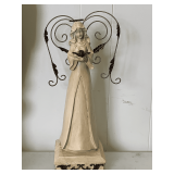 TALL RESIN WOOD LOOK ANGEL WITH METAL WINGS HOLDING DOVE 18 1/2' TALL X 9 1/2' WIDE