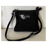 BRIGHTON BLACK NYLON WITH LEATHER TRIM CROSSBODY PURSE 9' WIDE X 8' TALL
