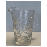 VINTAGE HEAVY ANCHOR HOCKING 'STAR OF DAVID' PRESCUT CLEAR WATER PITCHER 8' TALL