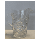 VINTAGE HEAVY ANCHOR HOCKING 'STAR OF DAVID' PRESCUT CLEAR WATER PITCHER 8' TALL