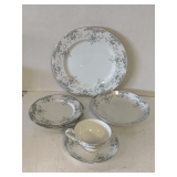 VINTAGE MIKASA FINE CHINA 'BEVILLE' (WHITE WITH PATTERNS OF BLUE ROSES W/ GOLD TRIM) - 6 PLACE SETTING