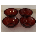 4 BOWLS - VINTAGE RUBY RED DINNERWARE BY CRISTAL D'ARQUES DURAND 5 3/4' ROUND X 2 1/2' DEEP