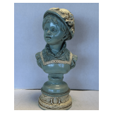 VINTAGE HEAVY JARU CHALKWARE MINT/SEAFOAM GREEN & CREAM BUST OF A YOUNG GIRL 16' TALL X 7' WIDE