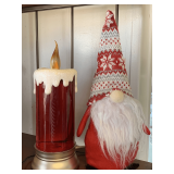 LIGHTED RED LAVA GLITTER CANDLES 10' TALL & CHRISTMAS GNOMES 13' TALL