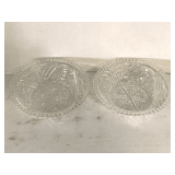 2 VINTAGE ANCHOR HOCKING CLEAR STARS & BARS SERVING BOWLS 8' ROUND