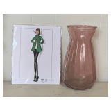LIGHT PURPLE FLOWER VASE 10 1/2' TALL & SIGNED 8 1/2' X 10 PRINT