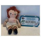 LARGE ALTOIDS TIN & VINTAGE TALKING RAGGEDY ANN DOLL 13' TALL