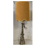 UNIQUE TALL BRASS BAROQUE/ROCOCO STYLE TABLE LAMP WITH VELVET EMBOSSED SHADE 42' TALL