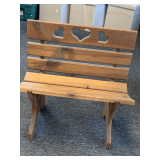 PINE WOODEN PARK BENCH WITH HEARTS 20' LONG X 10' DEEP X 20' TALL