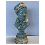 VINTAGE HEAVY JARU CHALKWARE MINT/SEAFOAM GREEN & CREAM BUST OF A YOUNG BOY 16' TALL X 7' WIDE
